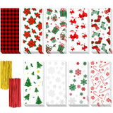 Outus 135 Pcs Christmas Cellophane Bags Holiday Xmas Candy Goodie Treat Gift Bags with 200 Counts Twisted Ties for Xmas Festival