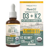 Organic Plant D3 + K2 | 5000 iu D3 + 120 mcg K2 as All-Trans MK7 from MenaQ7 - 100% Whole Food, Raw & Vegan | Enhanced Digestion