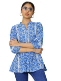 Libas Women'S Cotton Floral A-Line Kurtis (29394O_Indigo_S)