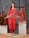 Anni Designer Women'S Cotton Blend Straight Printed Kurta With Pant & Dupatta (Ja Gadi Red-Ns_M_Red_Medium),Red,M,,,