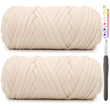 2 Pack Tshirt Yarn for Crocheting,BeigeT Shirt Chunky Elastic Fabric Thick T-Shirt Crochet Yarn for Beginners Crocheting Hand Kn