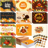 Yeaqee 100 Sets Thanksgiving Greeting Cards with Envelopes and Stickers Turkey Happy Harvest Pumpkin Leaves Grateful Thankful Ca