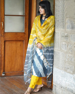 Gosriki Women'S Cotton Blend Straight Printed Kurta With Pant & Dupatta (Bali Grey-Nsw-Gs_S_Grey_Small),Grey,,B0CHSF39LD