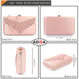 Adisa Beaded Formal Party Clutch With Pearls Handle Gold Chain For Women And Girls (Cl110-Pin),Pink,,B0DYYH2VJ2