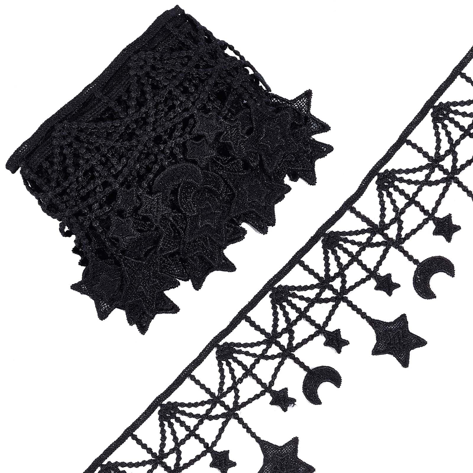 GORGECRAFT 3 Yards Black Embroidered Lace Trim Ribbon MoonStar Venice Floral Sewing Crochet Lace Fabric Embroidery Wedding Appli
