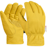 3 Pair Winter Heavy Duty Leather Work Gloves for Men & Women - Water-Resistance, Cowhide Construction & Yard Leather Gloves - Pu
