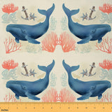 jejeloiu Dolphin Fabric by The Yard Ocean Upholstery Fabric Sea World Waterproof Indoor Outdoor Decor for DIY Sewing Craft Proje