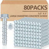 Tandefio 80 Pack 1/2 x 3 Concrete Screw Anchor Galvanized Large Diameter Heavy Duty Plated Concrete Anchors for Masonry Brick An