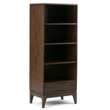 SIMPLIHOME Harper SOLID HARDWOOD 60 inch x 24 inch Mid Century Modern Bookcase with Storage in Walnut Brown for the Living Room,