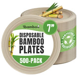 ibambo Bamboo Eco Friendly Plates (500-Pack, 7-inch) | Sturdy & Microwave Safe | Heavy Duty Disposable Bamboo Plates | PFAS Free