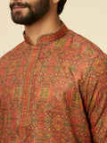 Manyavar Rust Blended Viscose Digital Print | Embroidery Kurta Pyjama Set Rust 2Xl Cposk630-332-Xxl