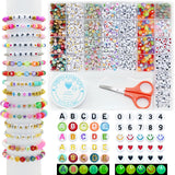 Looconi 1500 Pieces 6 Colors Letter Alphabet Beads and Number Heart Beads Round Flat and Crystal Line for Jewelry Making
