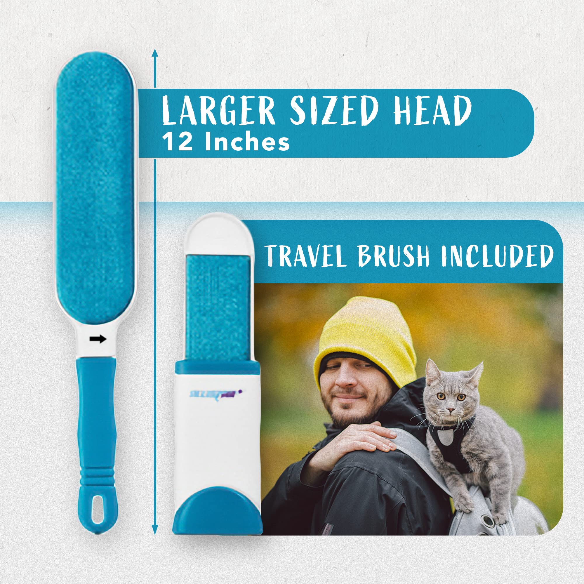Lint Brush and Pet Hair Remover for Laundry, Clothes, Couches, Car Seats, Furniture and Fabric. Reusable Dog and Cat Fur Wizard
