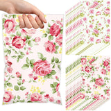 Blosssound 100 Pcs Flower Gift Bags Bulk Pink Floral Plastic Bags with Handles Spring Goodie Treat Candy Merchandise Wrap for Te