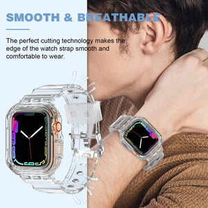 XYF Compatible for Crystal Clear Apple Watch Bands, 45mm 44mm 42mm Bumper Case for Men Women Jelly Sport Case Band for iWatch Ul