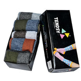 Tendsy Thermal Formal Socks | Woolen Cotton Blend Warm Crew Socks | Check Print Full Length Office Wear Winter Socks For Men And