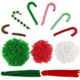SAVITA 1200pcs Tri Beads with 30pcs Threading Chenille Stems, Christmas Beaded Ornament Kit, Candy Cane Crafting Set, for DIY Cr