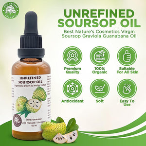 Best Nature's Cosmetics Virgin Soursop Graviola Guanabana Oil (Organic, Cold Pressed, Undiluted, Unrefined) 2oz / 60 ml - Natura