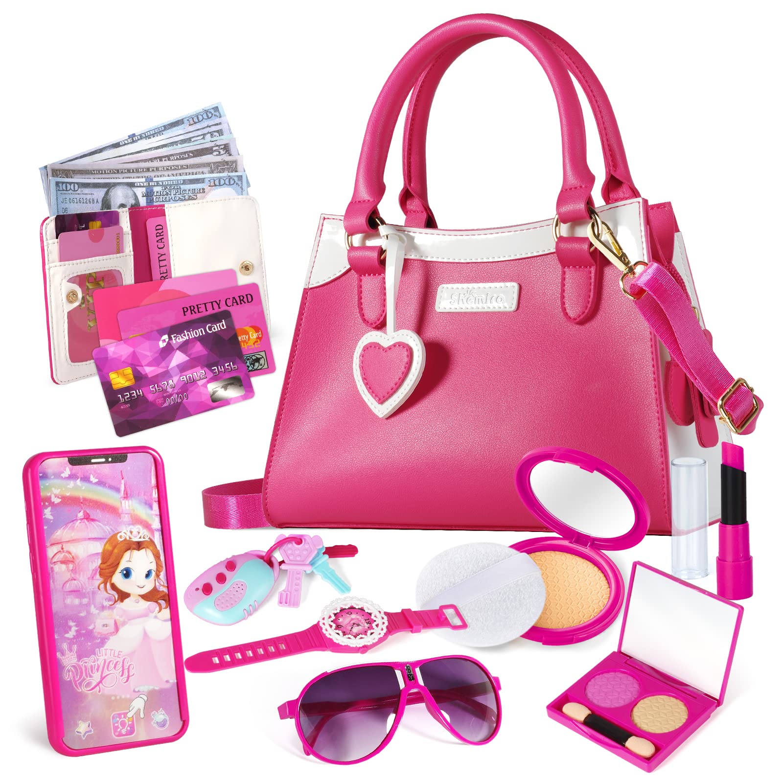 Shemira Play Purse for Little Girls, Princess Pretend Play Girl Toys for 3 4 5 6 7 8Years Old, Toddler Purse with Accessories, K