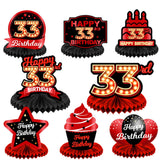 Happy 33rd Birthday Red and Black Table Honeycomb Centerpieces Balloons Theme Decor Table Decorations Table Toppers for Girls Wo