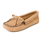 Minnetonka Women's Kilty Suede Soft Leather Sole Moccasin,Taupe,9 M US