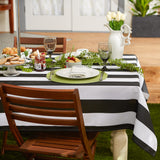 Dii Cabana Stripe Outdoor Tabletop Collection, Stain/Wrinkle Resistant & Waterproof, 60 Round, Tablecloth, Black