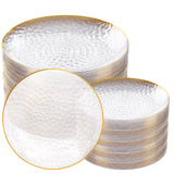 Rubtlamp 100Pcs Clear Gold Plastic Plates, Disposable Plates With Gold Rim, Heavy-duty Party Platos, Hammered Plastic Plates Inc