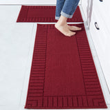 BEQHAUSE-Kitchen-Rugs-and-Mats [2PCS] Non Slip Kitchen Mats for Floor,Machine Washable Burgundy Red Kitchen Rugs,Polypropylene K