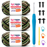 3 Pack Rainbow Beginner Crochet Yarn for Crocheting and Knitting Multicolor Cotton Crochet Yarn for Beginners(Camouflage)