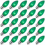 25 Pack C9 Incandescent Bulb Green, C9 Christmas Replacement Light Bulb for Christmas String Light, E17 Intermediate Base, 7 Wat