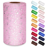 Glitter Tulle Rolls, Sequin Tulle Fabric 6 Inch by 50 Yards Sparkle Ribbon Spool with Bows for DIY Tutu Table Skirt Sewing Weddi