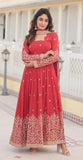 Wedani Faux Georgette Sequins Embroidered Work Anarkali Kurta Set For Women (In Alpha L Regular Red),Red,L,,,