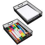 Skdqiee 2 Pcs Desk Drawer Organizer Trays, Metal Mesh Desktop Storage Baskets, Office File Trays with Handles, Large Capacity Op