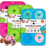 Anaeat 3 Pack Donut Pan Silicone Baking Mold, Just Pop Out! Non-Stick Doughnuts Baking Pans BPA Free for 6 Full-Size Donuts, Muf