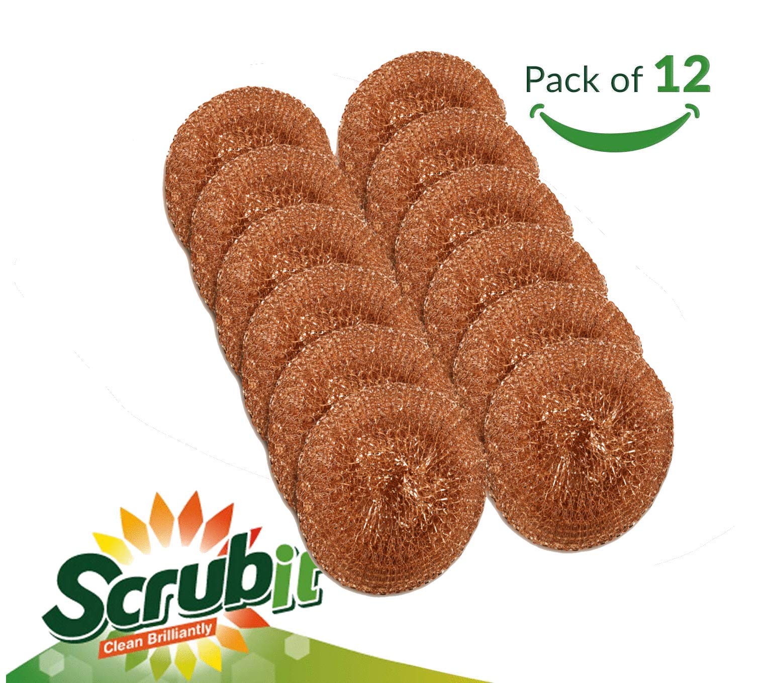 12 Pack Copper Coated Scourers by SCRUBIT - Scrubber Pad used for Dishes, Pots, Pans, and Ovens. Easy scouring for Tough Kitchen