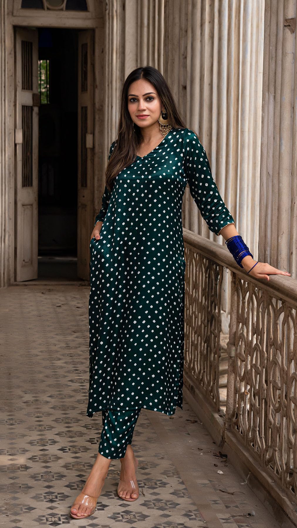 Gosriki Women'S Rayon Blend Straight Bandhani Printed Kurta With Pant (Prantika Green-Gs_L_Green_Large),Green,,B0DP2CG2F5