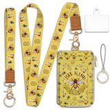 Piefly Bee Kind Lanyard Wallet with ID Badge Holder, Small RFID Wallet Women Keychain Wristlet, Slim Credit Card Holder Case wit