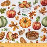 Apples Pumpkins Fabric by The Yard,Autumn Harvest Upholstery Fabric,Country Rustic Farmhouse Decorative Fabric Sofa Chair,White 