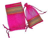 brown leaf Pink Organza 6.7X5 Inches Potli Bags Pouch Best for Wedding Anniversary Party Supply Return Gifting Bags (Pack Of 6)