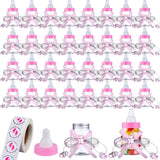 62 Pcs 3.5 Inch Baby Mini Milk Bottle Baby Shower Favor with 500 Adhesive Thank You for Showering Stickers, Small Plastic Bear C
