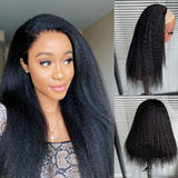 DSEKCAIN Half Wig Human Hair Kinky Straight 26 Inch 210 Density 100% Real Human Hair Yaki Straight Half Wig Glueless With Drawst