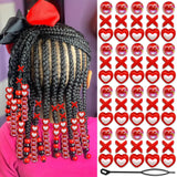VENOFEN 60PCS Red Hair Beads Heart Shape Bead for Kids Girls Loc Dreadlock Jewelry AB Color Round Bead Accessories 3 Styles Cute