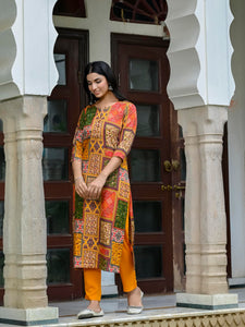 Gosriki Women'S Rayon Blend Straight Printed Kurta With Pant (Nimmi Multi-Vks01-Gs_Xl_Multi_X-Large) Multicolour,Multicolour,,B0DCK62Y55