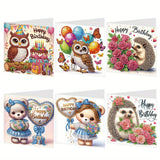 Tontut 6 Pieces Diamond Art Painted Greeting Cards, Owl Hedgehog Bear 5D DIY Special Shape Diamond Card Creative Gifts, Christma