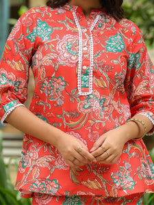 Leriya Fashion Women'S Rayon Printed Regular Kurta Set (Lf-W2149&Tr1116_Red_S)