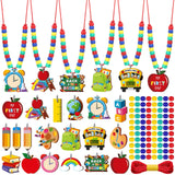 Ferreve 48 Sets Back to School Bead Necklace Crafts Kit Welcome First Day of School Craft Gifts Apple Bus Shape Beads DIY Neckla