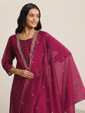 Libas Women'S Chanderi Silk Kurta Set (49447 Maroon 2Xl