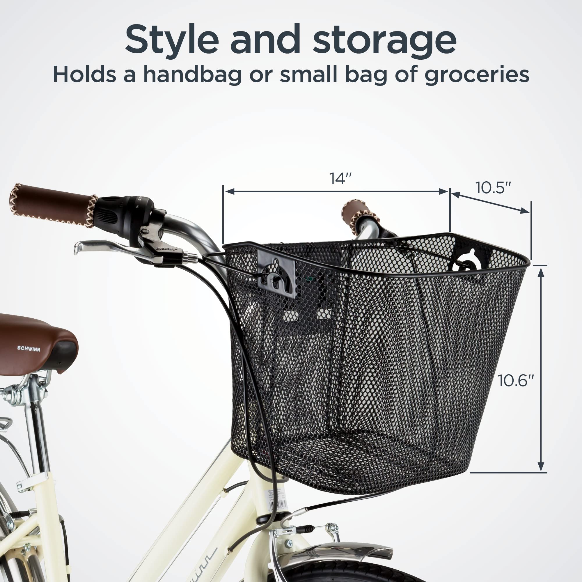 Schwinn Bike Wire Basket, Easy Quick Release Handlebar Mount, Weatherproof, Fits Most Adult Bikes, Bicycle Accessories, Medium,