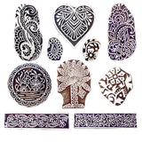 Royal Kraft Wooden Stamps for Block Printing on Saree Border, Textile, Clay, Pottery, Tattoo (Set of 10) MXtag0001