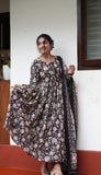 Gosriki Women'S Rayon Blend Anarkali Printed Kurta With Pant & Dupatta (Lilac Black-Gs_S_Black_Small),Black,,B0DFCG1812